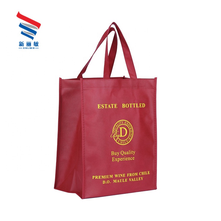 Custom logo plain red non woven packaging wine shopping bag for supermarket