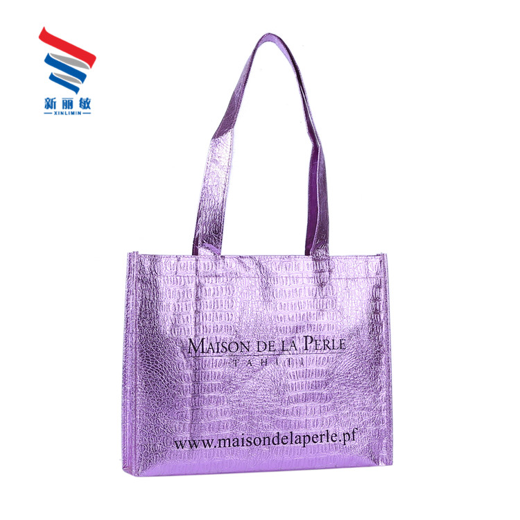 Custom logo china trade show hs code tote non-woven pp laminated metallic handle shopping carry bag